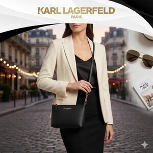Karl Lagerfeld Paris Black Leather Crossbody
